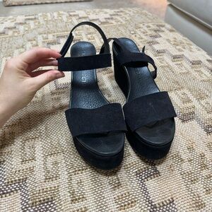 Pedro Garcia | Black Suede Slingback Wedges (selling for $575 new)